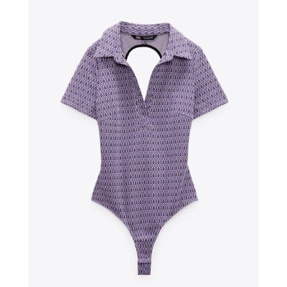Zara BNWOT womens collared purple bodysuit sz small backless - Picture 1 of 8